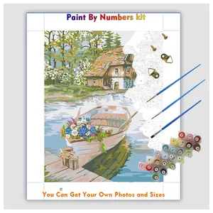 数字手绘油画DIY花独木舟和数字成人家庭风景绘画