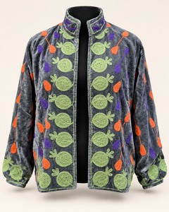 Grey <b>Velvet</b> Suzani Embroidered <b>Jacket</b> for <b>Women</b> Luxury Floral Threadwork Ethnic Winter Outerwear Designer Party Fashion <b>Jacket</b> - Product Image 1