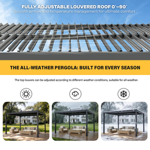 <span class=keywords><strong>Pergola</strong></span> autoportante motorisée en aluminium avec persiennes réglables Porte coulissante en verre étanche au vent Bioclimatique Télécommande <span class=keywords><strong>à</strong></span> LED - Product Image 5