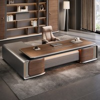 Bureau de direction moderne de luxe en forme de L, placage bois, éclairage LED, écologique, durable, table pour PDG et directeur