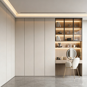 Armoire de rangement et coiffeuse modernes sur mesure avec étagère ouverte et bande lumineuse <span class=keywords><strong>pour</strong></span> présentation de vêtements - Product Image 3
