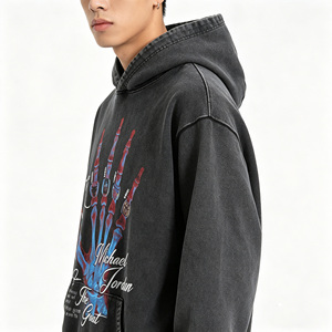 Pull à capuche pour homme, coupe régulière, manches courtes, imprimé DTG, style streetwear américain, couleur unie, hip-hop, automne - Product Image 4