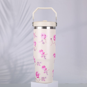 Bouteille isotherme sous vide de grande capacité avec couvercle Haandle Bouteille d'eau intégrée dans la paille Cadeaux de Noël - Product Image 4