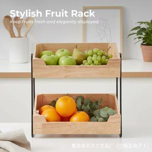 Wooden Desktop Storage Rack 2 Tier Stackable Kitchen Fruit <b>Vegetable</b> Organizer Natural Wood Color - Product Image 2
