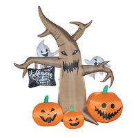 Arbre Citrouille Gonflable Géant Effrayant avec Fantômes et Yeux LED, et Jack-o'-lanterns, Conçu pour l'Affichage Extérieur d'Halloween