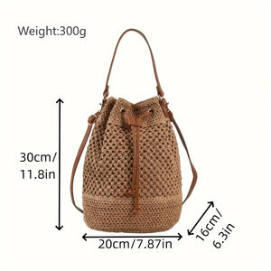 Bolso de Paja Estilo Bohemio Verano 2025, Bolso Bandolera Tejido a Mano con Patrón Geométrico Vintage para Damas, Estilo INS - Product Image 6