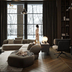 Sofá Modular en Forma de L, Estilo Italiano Minimalista, Tapizado en Tela de Microfibra y Terciopelo, para Sala de Estar de Casa, Villa o Apartamento de Lujo - Product Image 2