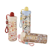 Nouvelle Bouteille d'Eau Portable 2026, Grande Capacité, Motif Dessin Animé, avec Séparateur Thé-Eau, Paille et Cordon, Design Mignon