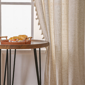 Cortinas de <span class=keywords><strong>colores</strong></span> naturales semisombreadas de granja, cortinas transparentes de lino grueso con borlas - Product Image 5