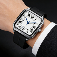 Jam Tangan Quartz Angka Arab Bahan Stainless Steel Alloy Bentuk Persegi Panjang Tahan Air 30mm Jarum Penunjuk Mode Olahraga Jam Tangan Bisnis Pria