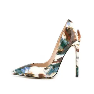 Impressive style unique pattern designer lady pumps brush painting high heel shoes for women