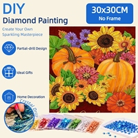 Kit de Peinture Diamant 5D à Perçage Partiel 30x30cm, Motif Automne Citrouille Tournesol Floral, Strass en Cristal, Art Diamant DIY, Décoration Murale Maison