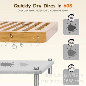 Bamboo and wood kitchen countertop drain <b>rack</b> for dishes, <b>plates</b>, and cups; simple wooden dish storage <b>rack</b>. - Product Image 5
