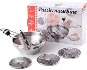 Moulin à aliments manuel en acier inoxydable pour cuisine, avec 3 disques interchangeables, hachoir à légumes - Product Image 1