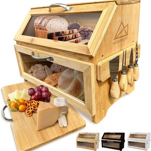 Caja de pan de bambú de doble capa Fanmu Gathering con tabla de cortar y juego de cuchillos para almacenamiento en la cocina - Product Image 1