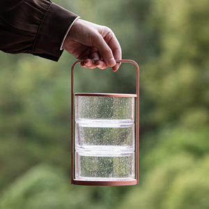 Glass Portable Tea And Snack Box Cylinder Magnetic Lid <b>Stackable</b> Three Tier Storage <b>Basket</b> For Travel And Household Use - Product Image 2