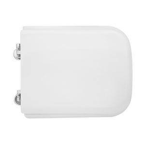 Siège de toilette rond blanc en plastique, fermeture frontale, 50,5 cm de longueur, charnières à boucle, pour salle de bain - Product Image 1