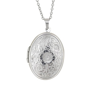 Collana con ciondolo a specchio con gioiello personalizzato con motivo floreale in acciaio inossidabile collana con medaglione fotografico ovale <span class=keywords><strong>per</strong></span> <span class=keywords><strong>regalo</strong></span> di <span class=keywords><strong>coppia</strong></span> di famiglia - Product Image 4