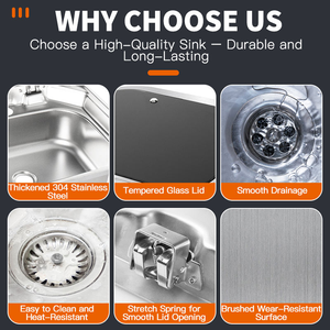 Boat <strong>RV</strong> Stainless Steel Single Bowl Sink with <strong>Faucet</strong> Folded Design Brushed Finish Drop-In Installation for Caravan Use - Product Image 4