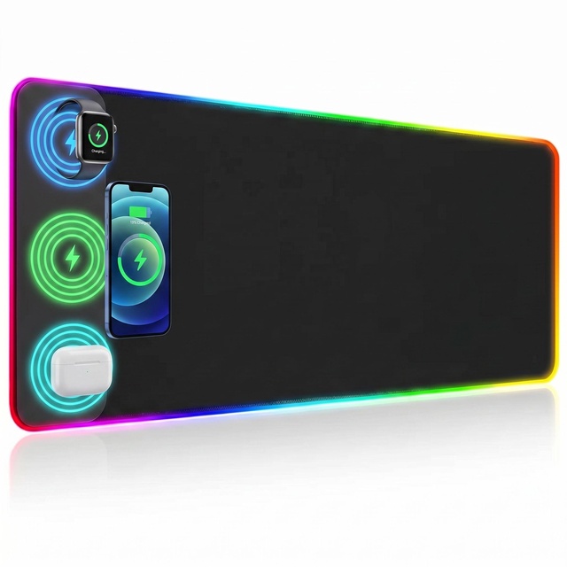 Custom Logo 15W Magnetic Wireless Charging RGB Mouse Pad XL Extended LED Gaming Desk Mat for Office Home