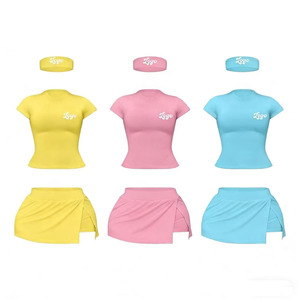 Set da Palestra 2 Pezzi per <span class=keywords><strong>Donna</strong></span>, <span class=keywords><strong>Estivo</strong></span>, Personalizzabile con LOGO, Maglietta a Maniche Corte in Cotone e Minigonna, Completo Loungewear - Product Image 1