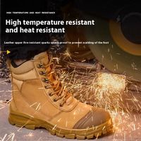 Bottes de sécurité pour hommes en cuir de vachette à tige haute, embout en acier, fermeture éclair latérale, anti-écrasement, résistantes à l'usure, bottes de travail industrielles