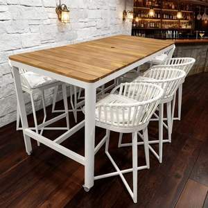 סט בר מלבני מודרני מעץ טיק ומסגרת ברזל לחדרי ישיבות וברים עם גלגלים, עמיד וידידותי לסביבה - Product Image 2