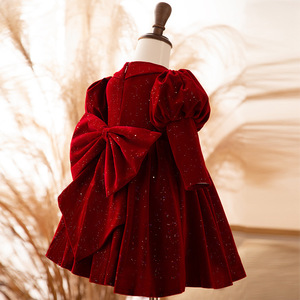 Vestido de Princesa para Niña, Color Vino Tinto, Manga Larga, Terciopelo, para Cumpleaños, Año Nuevo, Semana del Tesoro de la <span class=keywords><strong>Mujer</strong></span>, Vestido de Año Nuevo - Product Image 4