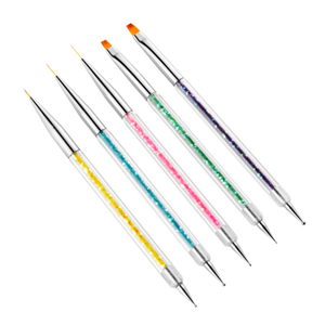Lot de 5 pinceaux à ongles à manche diamanté, double tête, pour peinture et dépoussiérage, rose, pour salon de manucure, sac PVC, 36g - Product Image 5