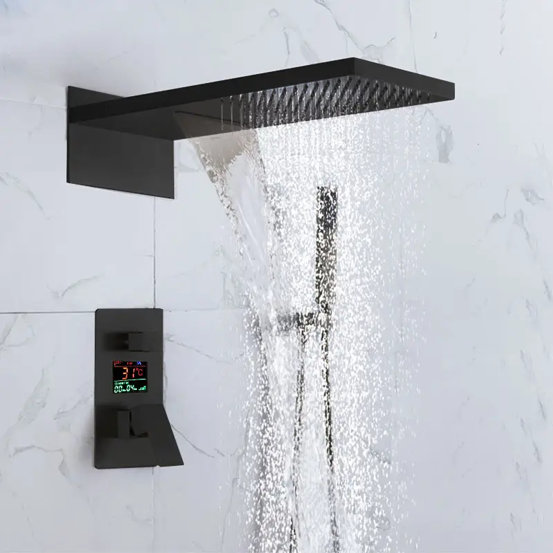 최고의 품질 Luxory Led 디지털 스마트 호텔 목욕 지능형 온도 수도꼭지 8 인치 숨겨진 샤워 세트 임베디드 상자