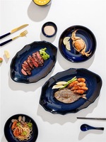 Nordic Style Europe Luxury Fine Dinnerware Set Blue Porcelain Ceramic Restaurant Plates Wholesale Dinnerware Sets