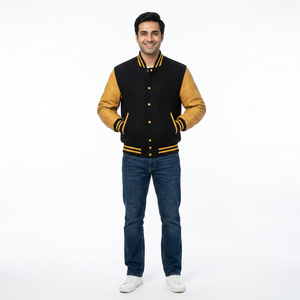แจ็กเก็ตหนังแท้สำหรับผู้ชายเสื้อแจ็กเก็ตเบสบอลสำหรับผู้ชาย - Product Image 1