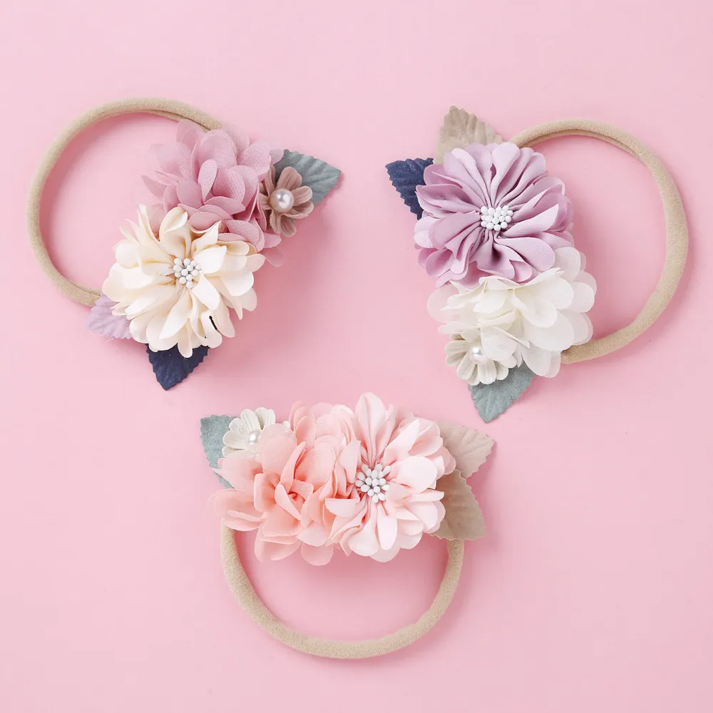 Diademas de flores para bebé niña, banda elástica para el pelo para recién nacido, niña pequeña, diademas florales para recién nacidos, flor de gasa con pera