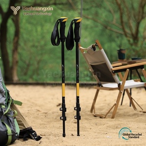 Bâtons de randonnée réglables noir et jaune avec verrouillage externe, équipement de trekking extérieur - Product Image 3