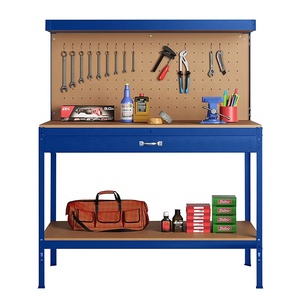 Industrial Adjustable Metal <strong>Frame</strong> Table Work Drawers Garage Workbench Storage <strong>Tool</strong> Cabinets With Pegboard for Workshop - Product Image 1