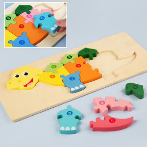 Juguete de rompecabezas de madera 3D de educación temprana <span class=keywords><strong>para</strong></span> bebés, niños y niñas, ensamblaje de animales pegados - Product Image 3