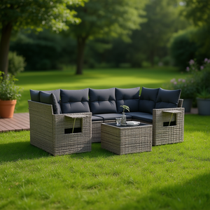 Conjunto de Sofás de Jardín de Ratán para 6 Personas, Muebles de Exterior Resistentes a la Intemperie, Diseño Contemporáneo - Product Image 2