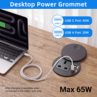 Gömme Yuvarlak Masa Grommet Soketi İngiliz Standardı Priz PD65W USB-C 2USB-A Masa Mobilyası Montajı için