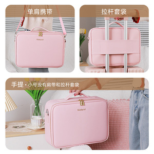 Bolsa de maquillaje portátil con espejo Led, espejo cuadrado de mano, gran capacidad para almacenamiento en el hogar y uso profesional, Color sólido - Product Image 5