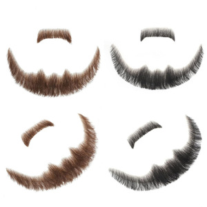 Wholesale Stock Fully Hand-woven Human <strong>Hair</strong> Wig Realistic and Lifelike Beard Fashion Men's Black Brown Whiskers for <strong>Adult</strong> Man