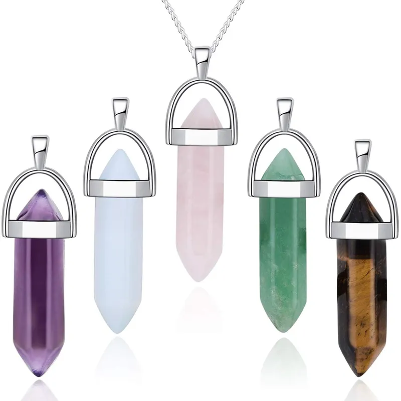 Ожерелье с подвеской в виде шестиугольной колонны из натурального кварцевого кристалла для женщин, Модное детское ювелирное изделие из нержавеющей стали