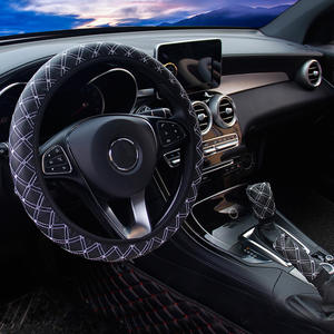 Broderie en <span class=keywords><strong>cuir</strong></span> sans anneau intérieur élastique couverture de <span class=keywords><strong>volant</strong></span> de voiture couverture de poignée de vitesse ensemble de frein à main - Product Image 6