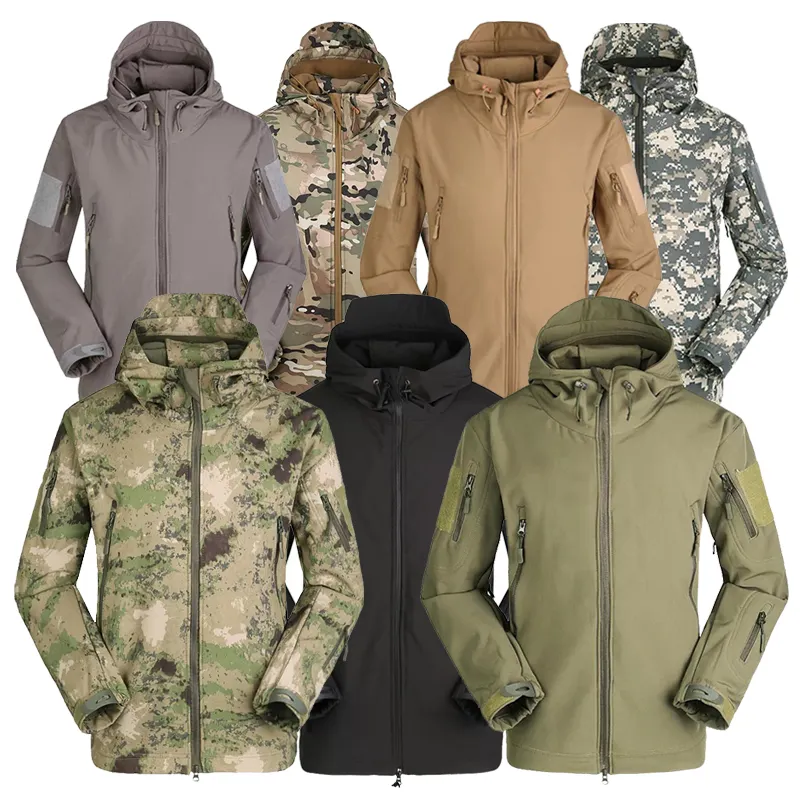 Tactical Hoodie with Cap Jacket Stylish Plus Size Jackets Men Coat Shark Skin Soft Shell Waterproof Fleece Jacket