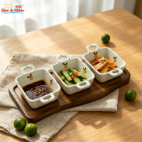 Ensemble de 6 coupelles à sauce en céramique peintes à la main, finition craquelée, petites coupelles à sauce soja avec support métallique pour restaurant et usage domestique