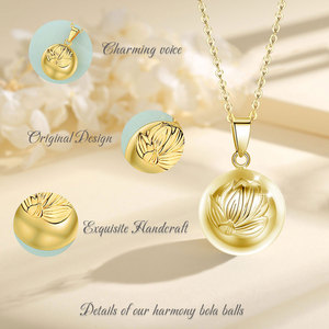 Changda <span class=keywords><strong>Angel</strong></span> Callers Lotus Flower Mujeres Vermeil Gold Music Llamador <span class=keywords><strong>De</strong></span> Angeles Wishing Bola Chime Embarazo Collar - Product Image 2