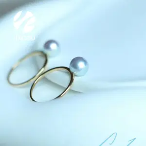 Pearl ring simple design pure real 18 K gold perfect round shape cute ladies daily wear women gift silver color