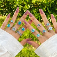 Bijoux fins 925 bague en argent sterling couleur bleue pierre zircon cubique pour femmes et filles forme de coeur