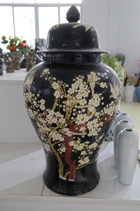 Farm house design <span class=keywords><strong>accessori</strong></span> per la decorazione della <span class=keywords><strong>casa</strong></span> neri vaso in ceramica per interni di lusso moderno barattolo di zenzero con stampa dorata - Product Image 2