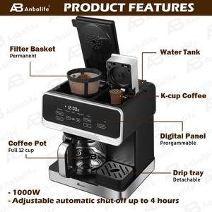 Máy pha cà phê nhỏ giọt 12 cốc anbo + Máy pha cà phê viên nang 1000W lập trình hộ gia đình 2 trong 1 máy pha cà phê đa chức năng - Product Image 2