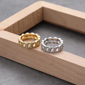 Hip-Hop Micro-Pavé-Ring aus Messing mit Krappenfassung, 7mm Breite, CZ Cuban Chain Ring, Zirkonia Iced Out Schmuckring - Product Image 4